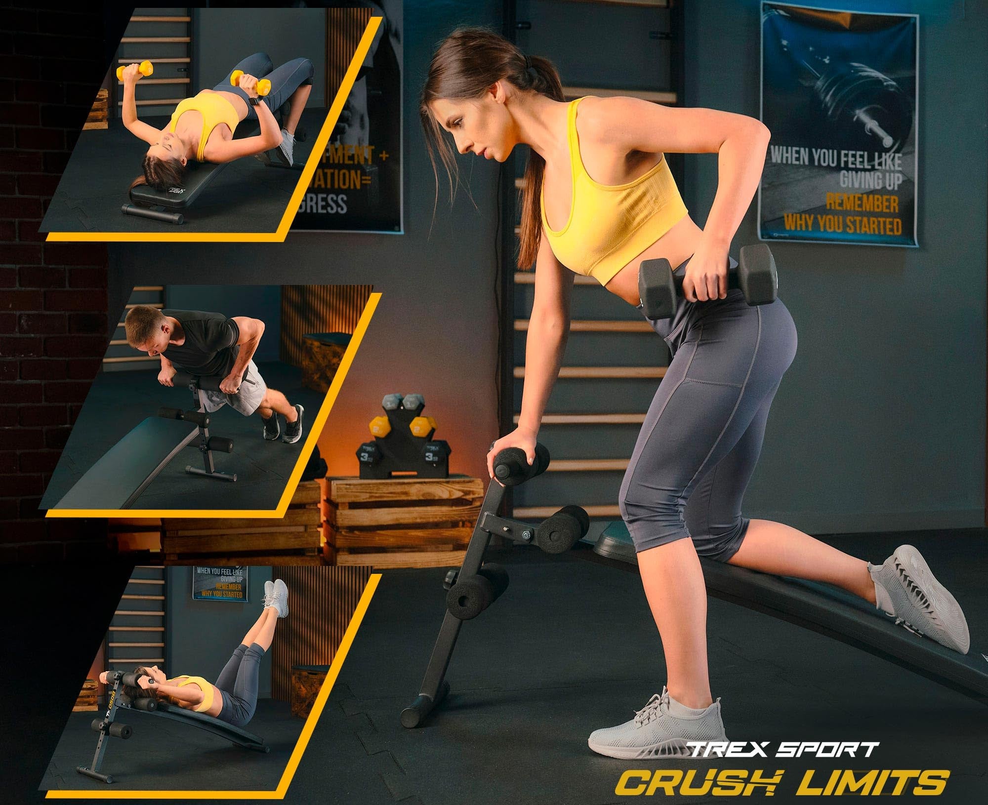 TREX SPORT Sit Up Bank klappbar Hantelbank TX-050B | Trainingsbank Schrägbank mit Beinstrecker, Griffen | Bauchtrainer & Rückentrainer für zuhause
