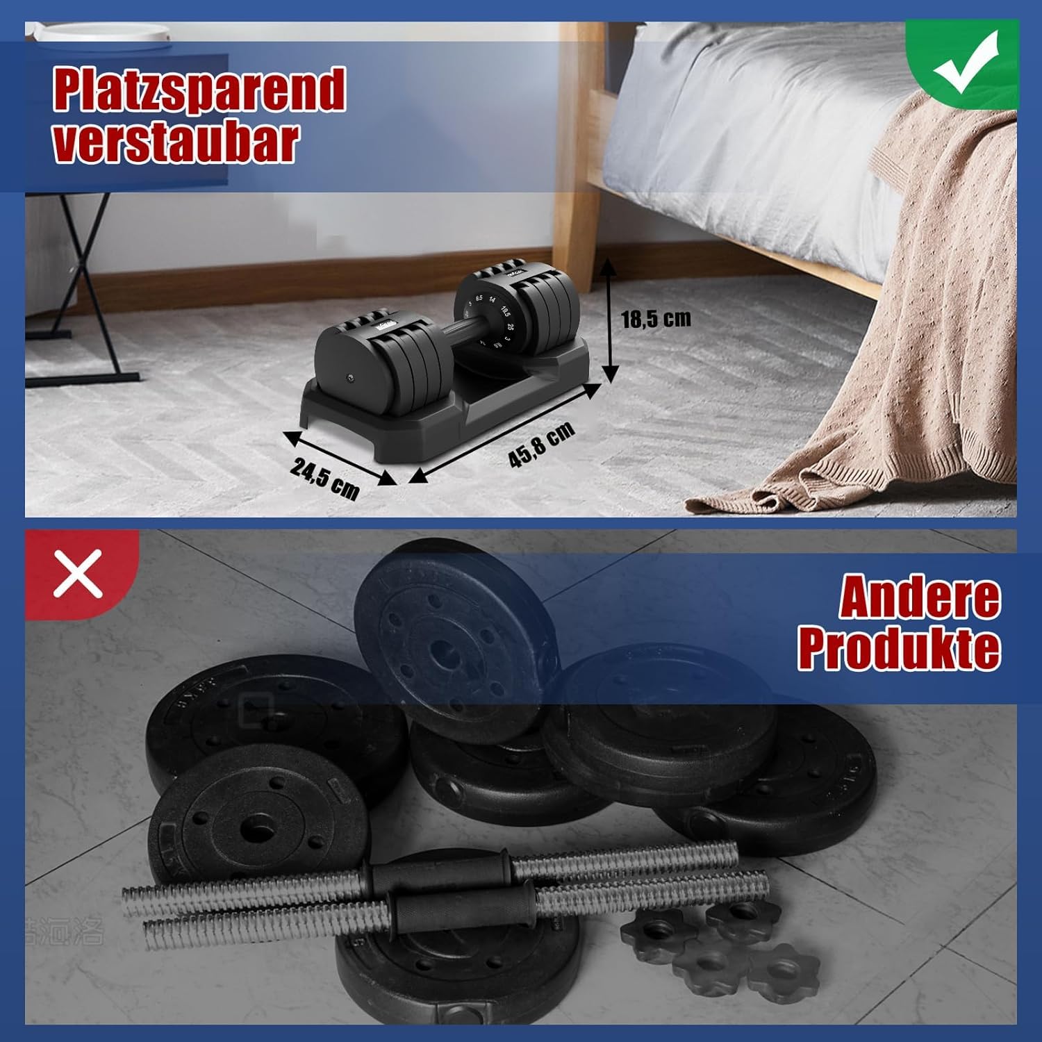 DH FitLife verstellbare Hanteln 3 bis 25 KG mit Abstellbasis für Frauen & Männer Krafttraining, Kurzhanteln Set mit Hantelscheiben platzsparend für Heimtraining, variable Gewichte (25kg X 1)