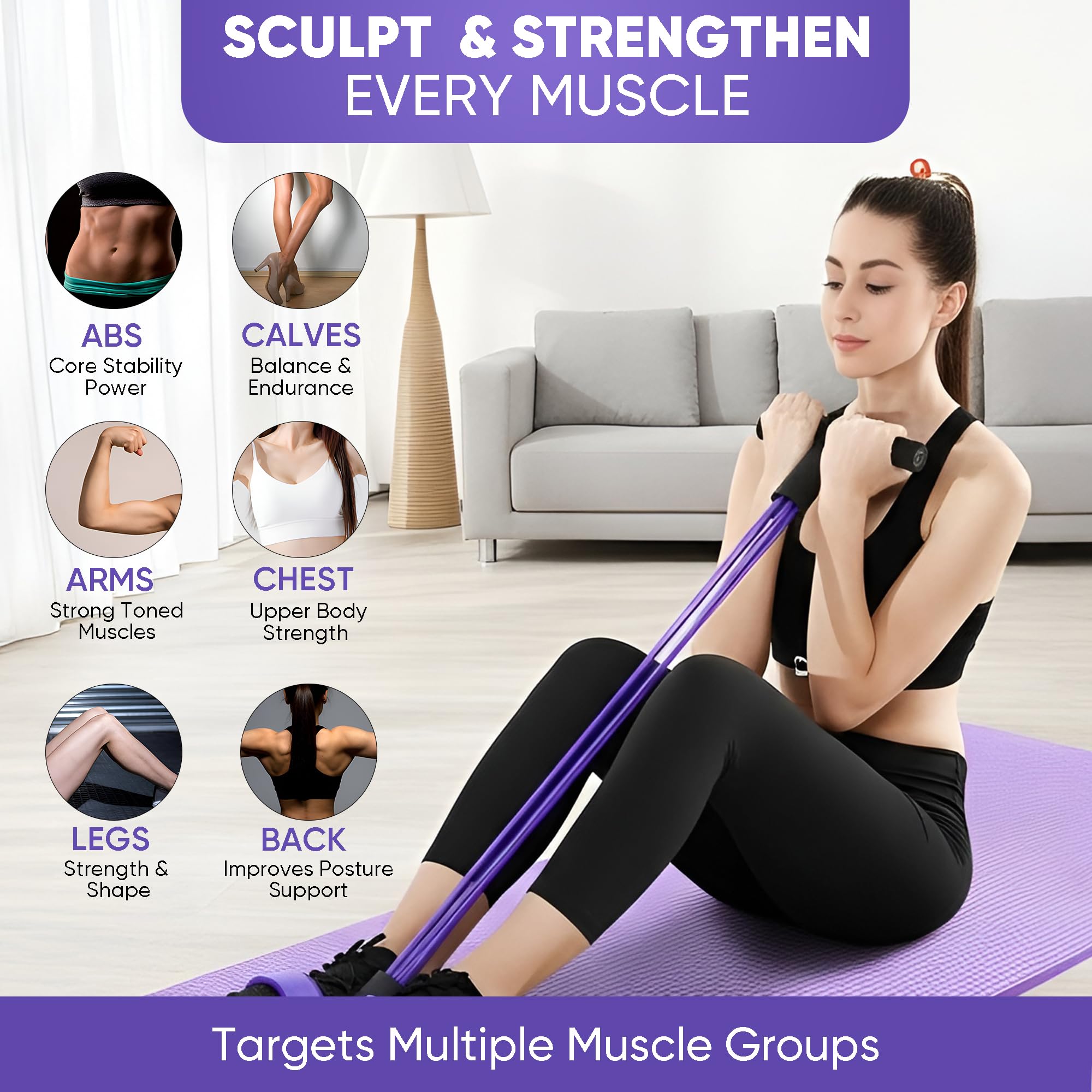 Bauchtrainer, Sit-Up Trainingsgeräte Bodybuilding Expander Ganzkörpertrainer für Zuhause 6 Tubes Elastische Zugseil Multifunktions-Leg-Exerciser für Fitness Abnehmen Training Yoga